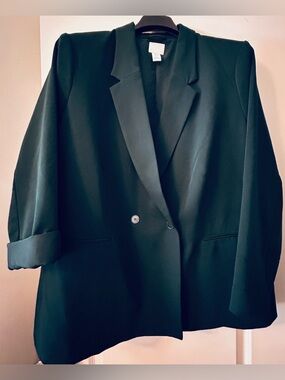 H&M Dark Green Double-Breasted Blazer - Lined - NEW